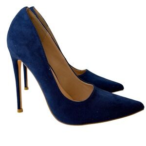 Elisabet Tang Navy Blue Faux Suede Pointed Toe Stiletto Pumps Womens Size 7